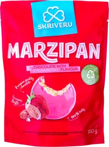 Picture of CLEARANCE-Sweets Marzipan in Chocolate with Strawberry Flavour Skriveru 150g 