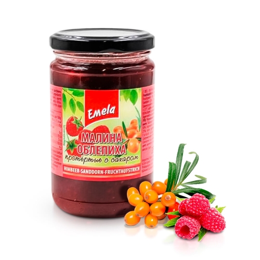 Picture of CLEARANCE-Jam Raspberry & Crushed Sea Buckthorn with Sugar Emelya 350g