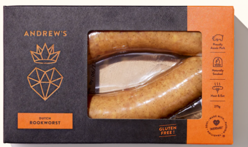 Picture of CLEARANCE-Sausage Dutch Rookworst Ring Andrews Choice 275 g 