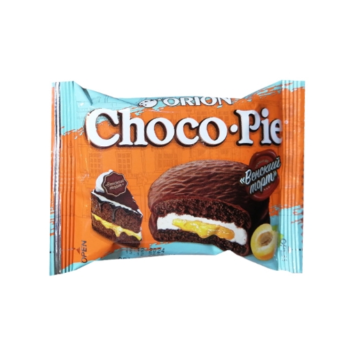 Orion Choco Pie with Apricot Filling 30g – Chocolate Marshmallow Pie with Fruity Twist